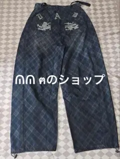 BADBLOOD ワイドパンツ ブルーチェック 人気 XS
