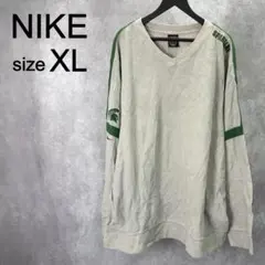 【NIKE】ナイキ Vネック 長袖カットソー XL 古着 メンズ グリーン