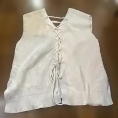 ホワイト ニットベスト レースアップ