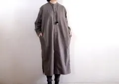 美品無印良品両面起毛フランネルスタンドカラーロング丈シャツワンピースXXS-XS