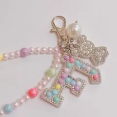 アルファベット　バッグチャーム　キーホルダー　A〜Z ピンクストラップ