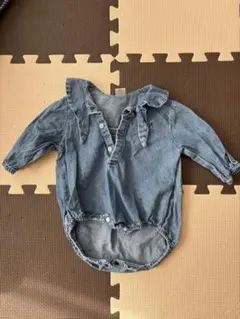 デニムロンパース 長袖 襟付き