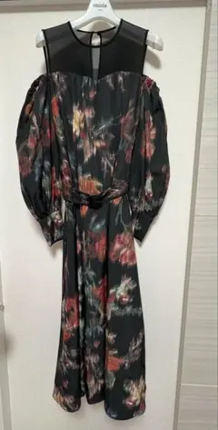 【美品】rienda 花柄ロングワンピース 透け感あり長袖