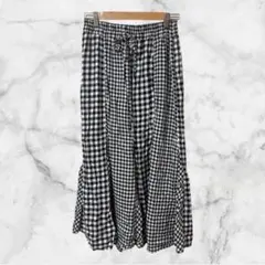 ギンガムチェック柄/フレアロングスカート/L/白×黒
