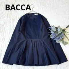 BACCA バッカ メッシュ 切替 ペプラム 長袖 ブラウス ネイビー 紺 Mのサムネイル