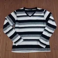 MICHEL KLEIN ストライプ Vネックニット　M〜L ミッシェルクラン