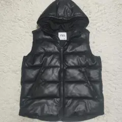 希少✨ZARA FAKE LEATHER PUFF VEST ブラック XL