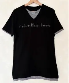 Calvin Klein Jeans 半袖 T ロゴ ブラック レイヤード調のサムネイル