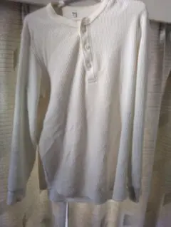 ホワイト リブ編み 長袖Tシャツ