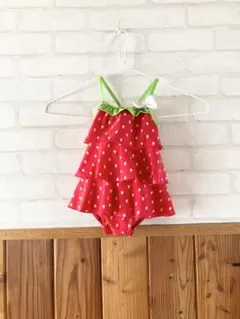 子供用 水着 ワンピース 80cm キッズ ベビー イチゴ フリル 赤 6