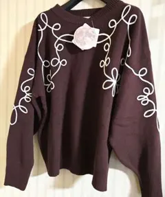 しまむら　tal.by yumi　限定　コード刺繍ニット　ブラウン L　タグ付き