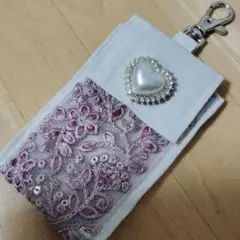 【期間限定販売】インド刺繍リボンのリップケース　印鑑ケース　ピンク