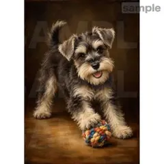 A70 名画風 シュナウザー A4サイズ 犬 絵画 ポスター アート 絵