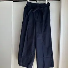 ユニクロ　ベルテッドリネンコットンワイドパンツ　ネイビー XL