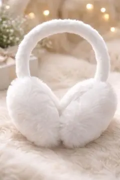 折りたたみ式イヤーマフ 耳あて　ふわふわ ファー ホワイト　コンパクト 冬 防寒