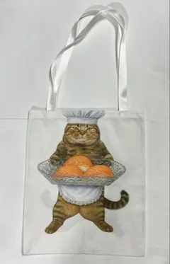 猫柄リネントートバッグ　お寿司屋さん