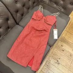 J2588新品 JEWELS キャバドレス XS バーガンディ ツイード リボン