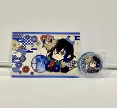 鬼滅の刃　嘴平伊之助　誕生花 イラストカード　 ホログラム缶バッジ