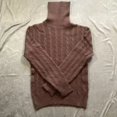 ケーブル編み タートルネック ニットセーター ブラウン M レディース 古着