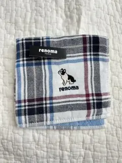 新品 renoma タオルハンカチ チェック柄 フレンチブルドッグ刺繍のサムネイル