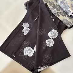 薔薇柄　黒紗着物セオアルファ大襟 トールサイズ168裄長70 現代物　未使用美品