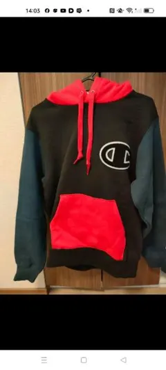 Champion ビッグロゴ入り パーカー Mサイズ ブラック/レッド★