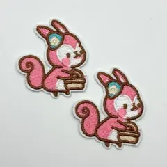 2個セット 刺繍ワッペン うさぎ 動物 ピンク かわいい ［HARE］DB037