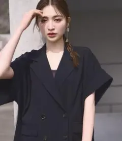 ナチュラルビューティーベーシック ハーフスリーブボクシージャケット ブラック