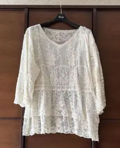しまむら Plechur Ciel 刺繍レース チュニック 五分袖