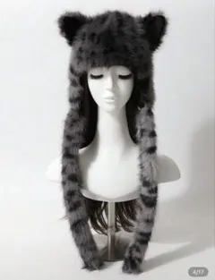 猫耳 グレー ファーキャップ