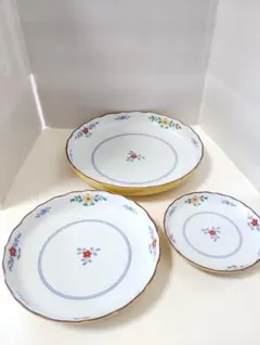 たち吉　花数寄　黄彩草花　三ッ組皿