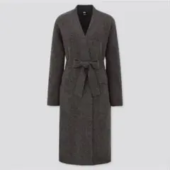 新品 ユニクロ スフレヤーンベルテッドロングニットコート ダークグレー M