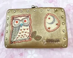 ANNA SUI 二つ折り財布 フクロウ モチーフ がま口 ゴールドのサムネイル