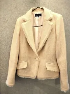 INDIVI. オフ ホワイト. テーラードカラー.ツイード.フリンジジャケット