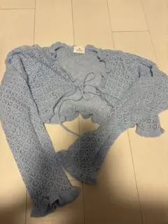 merry jenny 水色 レース編み カーディガン