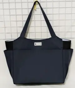 濃紺・サイドポケット付きトートバッグW・ハンドメイド