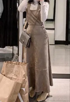 ZARA 美品 ジャンパースカートフェイクスエード調 オーバーオールスカートXS