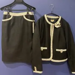 ツイード調スーツ ノーカラージャケット スカート セットアップ