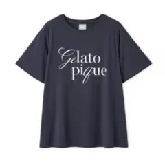 新品　ジェラートピケ　接触冷感　レーヨン　ロゴT ネイビー　ブランドロゴ