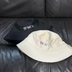 蝶刺繍バケットハット 黒 ベージュ アイボリー