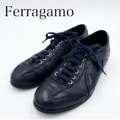 美品　Ferragamo レザー　スニーカー　ネイビー　ロゴ入り　25.5㎝