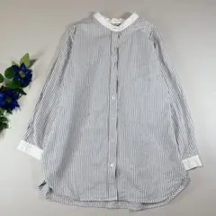 SEASON REASONストライプ柄バンドカラー長袖シャツ LL 雑誌掲載