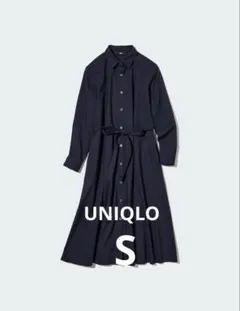 UNIQLO ネイビー コットンAラインシャツワンピース 長袖　S