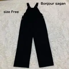【美品】 ボンジュールサガン オーバーオール サロペット 黒 リネン FREE