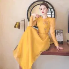 アオザイ。新品。上下とヘアバンドセット。m～Lサイズ。