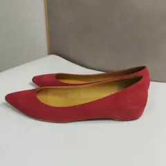 CHEMBUR スエード ポインテッドトゥ フラットパンプス 赤のサムネイル