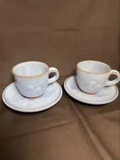 ・萩焼デミタスカップ＆ソーサー(薄紫)２客 ・箱なし