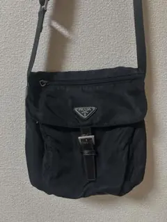 PRADA オールドナイロンショルダーポーチ/三角プレート/バッグブラック