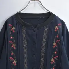 80～90s花柄 刺繍 フローラルデザイン スウェット ピンタック カーディガン