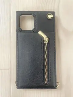 iPhone11pro スマホケース カード入れ　ストラップ付き ブラック 黒